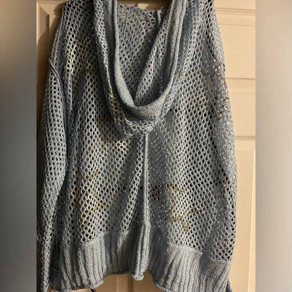 Hoodie Blue/GoldStars
Bohemian
Long Sleeve
Lite Knit
Pit-Pit 28”
24”Long
NWOT - Picture 4 of 9